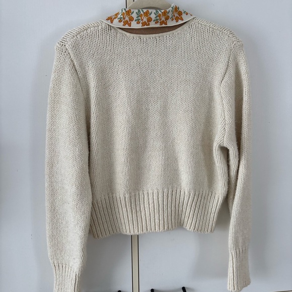 Zara Cream Knit Cardigan Floral-Trim Collar Cottagecore Women Medium Prairie - Picture 6 of 10